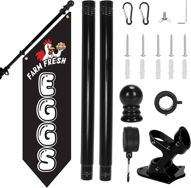 yeload Farm Fresh Eggs Flag with Pole Kit – 42x12inch Double-Sided Heavy-Duty Canvas Flag, Outdoor Rustic Farm Stand or Market Stall Sign, Weatherproof Hanging Advertising Display (Black) - Image 1